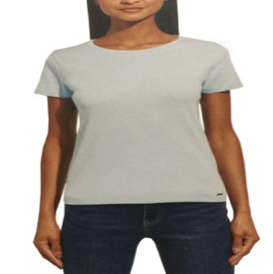 DKNY Women's Short Sleeve Crew Neck Organic Cotton Tee (Large, Blue)