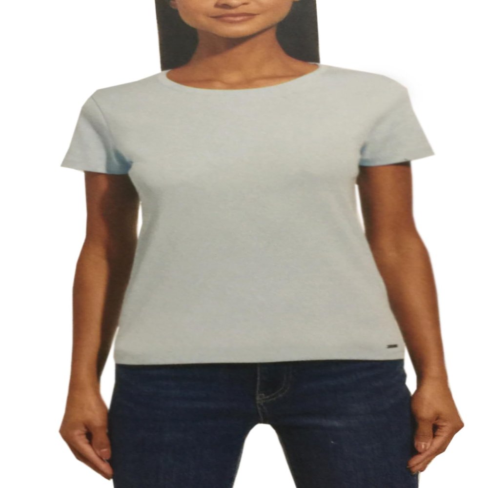 DKNY Women's Short Sleeve Crew Neck Organic Cotton Tee (Large, Blue)