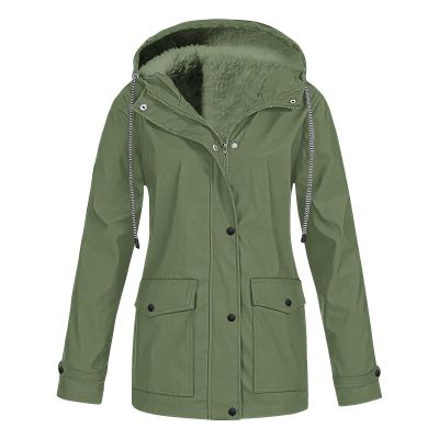 2024 Fall Winter Fleece Lined Rain Jacket Women Long Sleeve Hiking Lightweight Softshell Raincoat Hooded Trench Coats