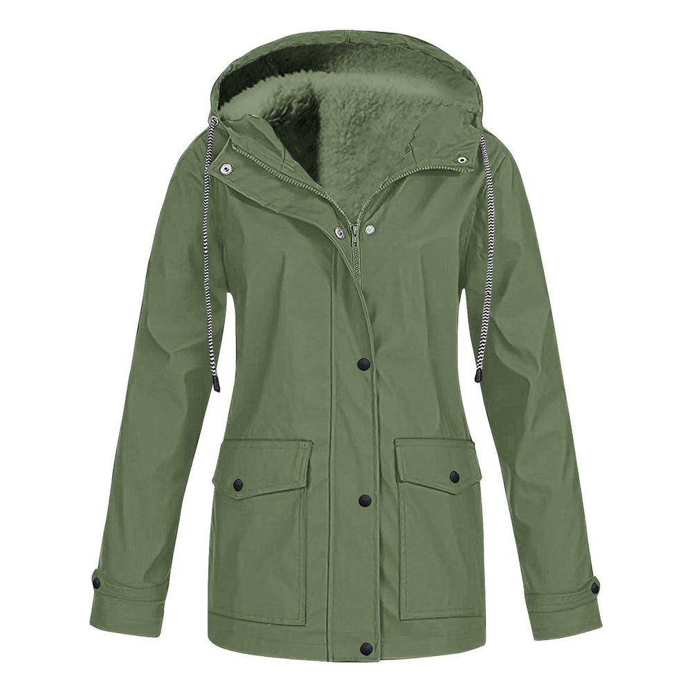 2024 Fall Winter Fleece Lined Rain Jacket Women Long Sleeve Hiking Lightweight Softshell Raincoat Hooded Trench Coats