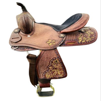 8 Inch Western Kids Barrel Saddle with Floral Tooled, Western Youth Child Genuine Leather Pony Saddle Tack Set WS-100A