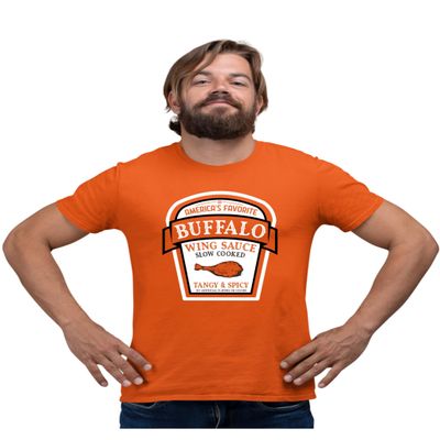 4X-Large Orange Mens Buffalo Sauce Label Funny Group Halloween Costume T-Shirt