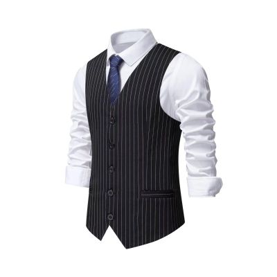 Men's Slim Fit Striped Suit Vest, 5 Button, Single Row, Dress Vest (US, Alpha, Large, Regular, Regular, black)