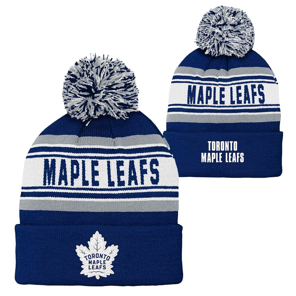 NHL Kids Youth Official Primary Logo Sport Knit Cold Weather Cuffed Pom Beanie Hat (US, Alpha, One Size, Toronto Maple Leafs)