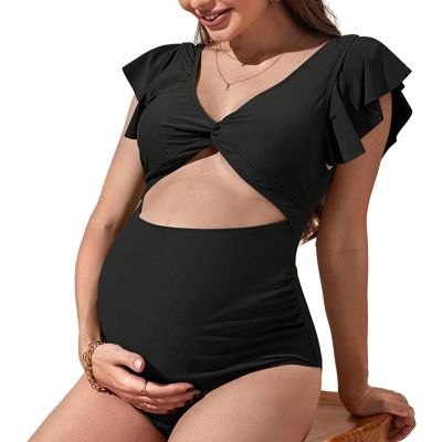 Argzm Maternity Pieced Swimwear Solid Color High Waist Swimsuits Pregnancy Bathing Suits Maternity Bikinis Monokini Gifts