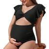 Argzm Maternity Pieced Swimwear Solid Color High Waist Swimsuits Pregnancy Bathing Suits Maternity Bikinis Monokini Gifts view 1