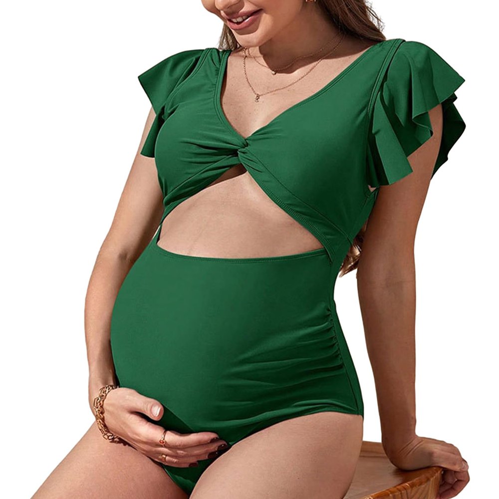 Argzm Maternity Pieced Swimwear Solid Color High Waist Swimsuits Pregnancy Bathing Suits Maternity Bikinis Monokini Gifts