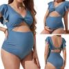 Argzm Maternity Pieced Swimwear Solid Color High Waist Swimsuits Pregnancy Bathing Suits Maternity Bikinis Monokini Gifts view 2