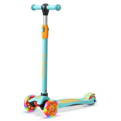 Dribbl 3-Wheel Kids Scooter - Lean-to-Steer Technology, Adjustable Height Handlebar, Wide Deck, Scooter for Boys & Girls Ages 3+, Child Safety Approved, Support Riders Up To 165 lbs, Light Blue/Orange