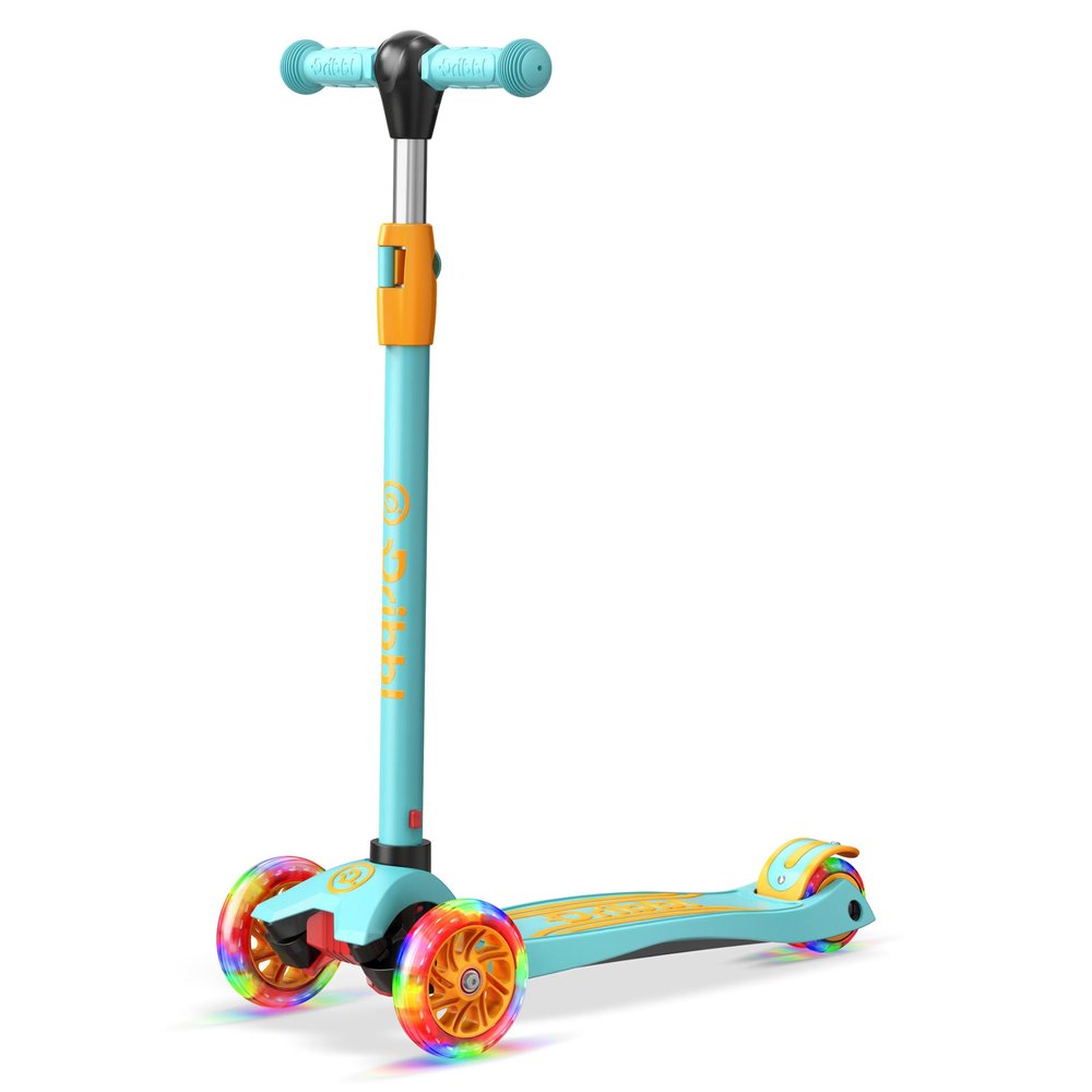 Dribbl 3-Wheel Kids Scooter - Lean-to-Steer Technology, Adjustable Height Handlebar, Wide Deck, Scooter for Boys & Girls Ages 3+, Child Safety Approved, Support Riders Up To 165 lbs, Light Blue/Orange