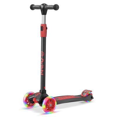Dribbl 3-Wheel Kids Scooter - Lean-to-Steer Technology, Adjustable Height Handlebar, Anti-Slip Deck, Scooter for Boys & Girls Ages 3+, Child Safety Approved, Support Rider Up To 165 lbs, Black and Red