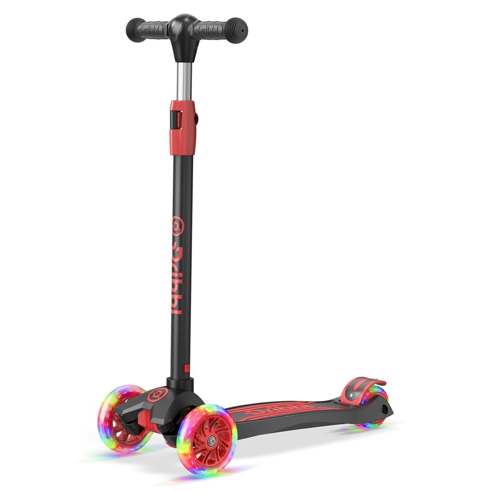 Dribbl 3-Wheel Kids Scooter - Lean-to-Steer Technology, Adjustable Height Handlebar, Anti-Slip Deck, Scooter for Boys & Girls Ages 3+, Child Safety Approved, Support Rider Up To 165 lbs, Black and Red