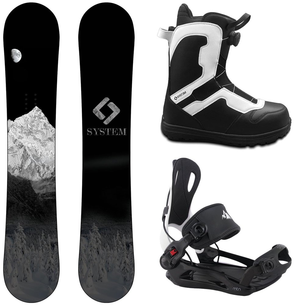 System MTN Snowboard and MTN Rear Entry Step in Bindings w/Pro Twist Boots Men's Complete Snowboard Package (138 cm, Pro Twist Boots 8)