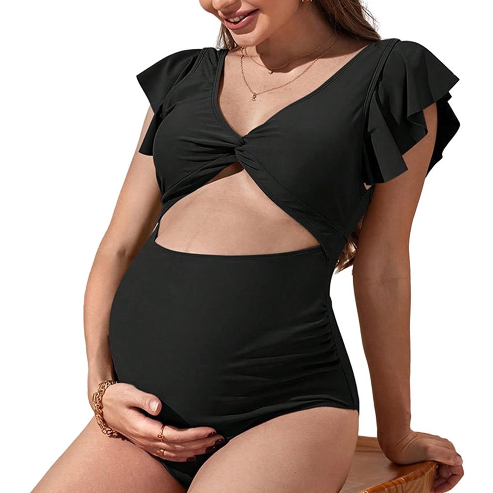 Argzm Maternity Pieced Swimwear Solid Color High Waist Swimsuits Pregnancy Bathing Suits Maternity Bikinis Monokini Gifts