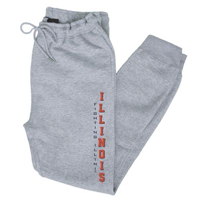 CornBorn Illinois Fighting Illini Jogger Sweatpants - Premium Fleece Vertical Illinois Fighting Illini - Gray - Large
