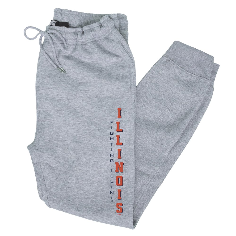 CornBorn Illinois Fighting Illini Jogger Sweatpants - Premium Fleece Vertical Illinois Fighting Illini - Gray - Large