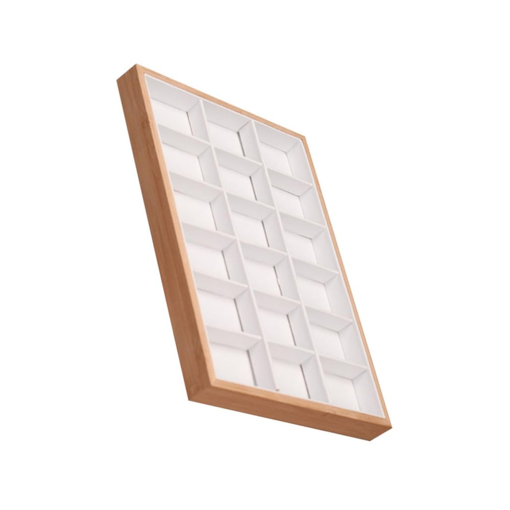 LIFKOME 18grid Jewelry Display Tray Organizer Bamboo Earring Holder and Decorative Ring Storage for Desktop Elegant Jewelry Organizer for Earrings Necklaces and Rings
