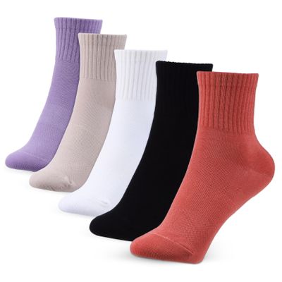 LIFKOME 10pairs Women's Cotton Sports Socks Soft Moisture-wicking High Ankle Socks for Casual Wear Running and Fitness White Khaki Rose Red Black