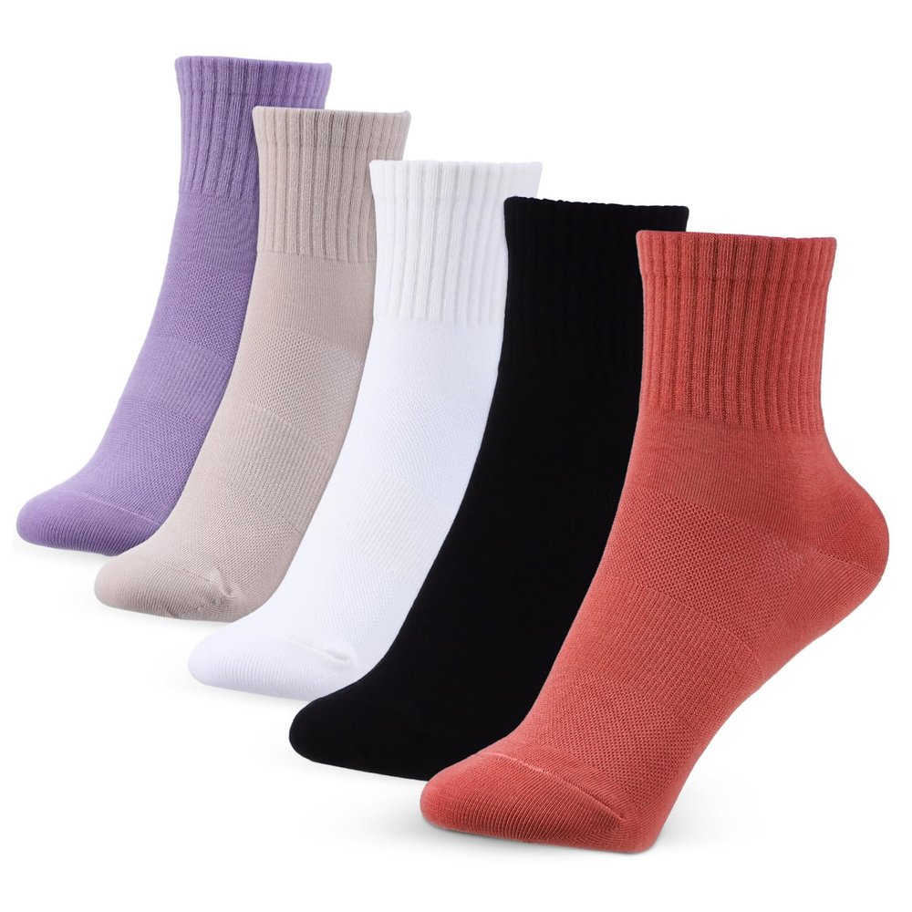 LIFKOME 10pairs Women's Cotton Sports Socks Soft Moisture-wicking High Ankle Socks for Casual Wear Running and Fitness White Khaki Rose Red Black
