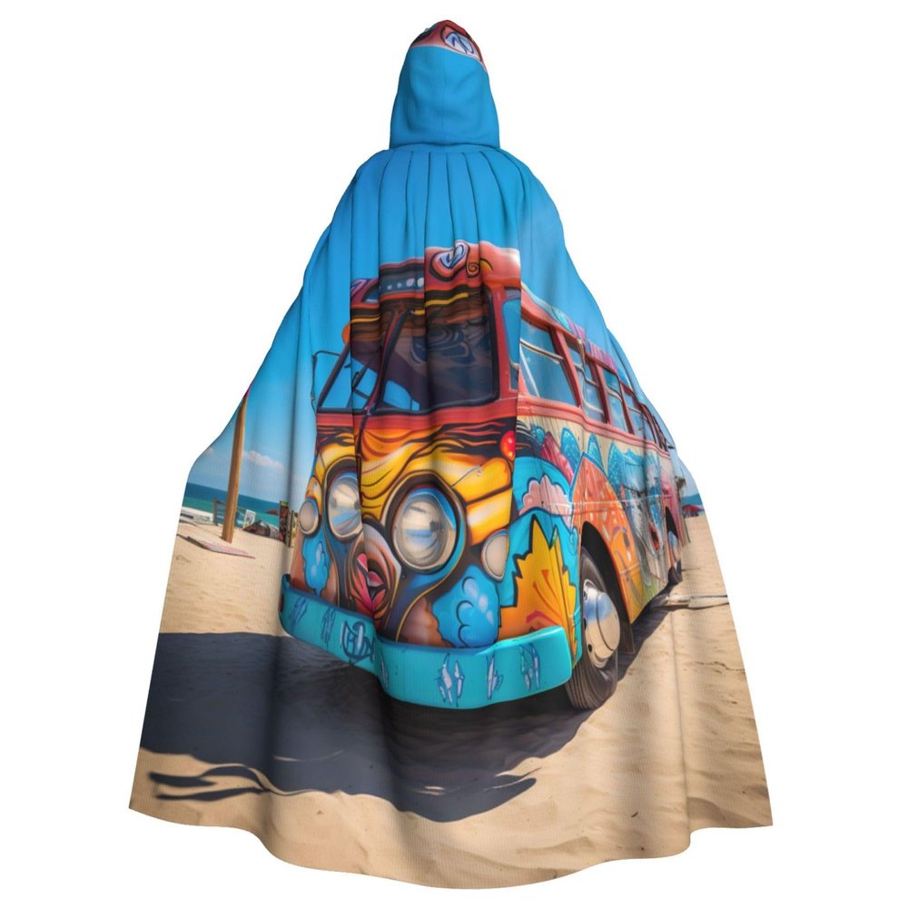 YKJJFVZ Beach Bus Print Rogue Cosplay Adult Halloween Witch Hooded Cloak Cape Unisex Costume For Horror Parties Masquerade