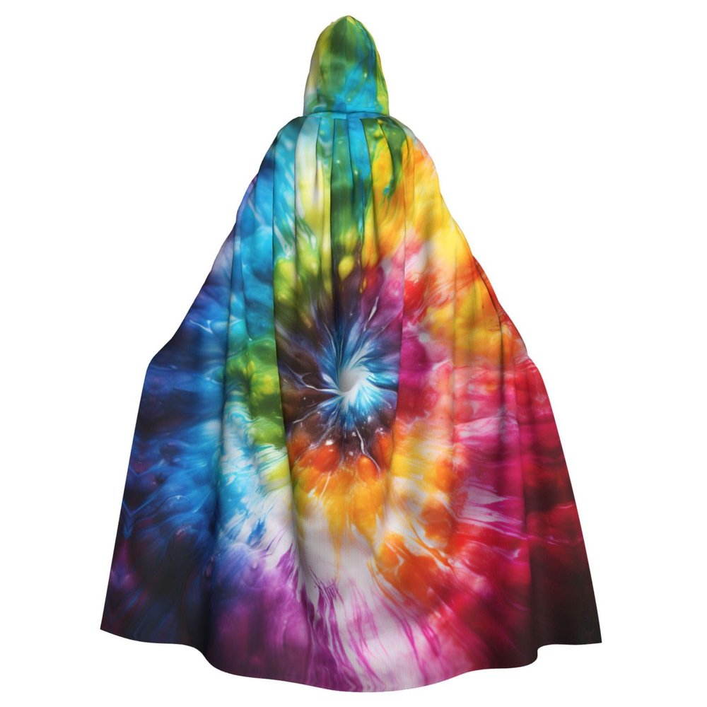 YKJJFVZ Tie Dye Rainbow Print Rogue Cosplay Adult Halloween Witch Hooded Cloak Cape Unisex Costume For Horror Parties Masquerade