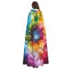 YKJJFVZ Tie Dye Rainbow Print Rogue Cosplay Adult Halloween Witch Hooded Cloak Cape Unisex Costume For Horror Parties Masquerade view 4