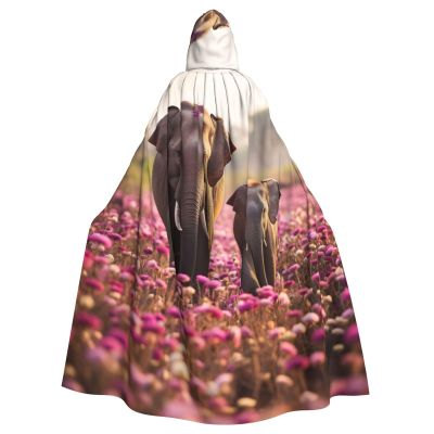 YKJJFVZ Flower-Elephant Print Rogue Cosplay Adult Halloween Witch Hooded Cloak Cape Unisex Costume For Horror Parties Masquerade