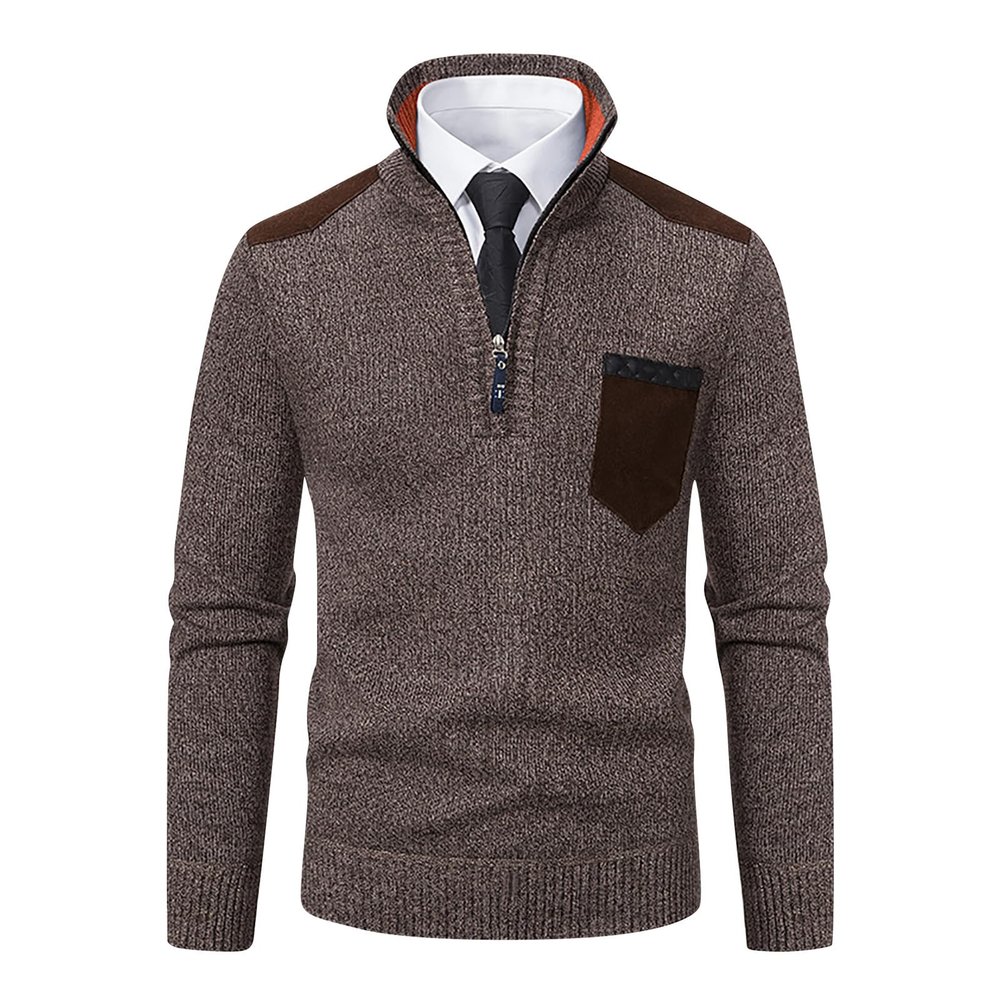 Ymosrh Mens Quarter Zip Pullover Knitted Dress Sweaters Slim Fit Mock Neck Long Sleeve Casual Polo Sweater Business Casual Men Sheer Sweater Winter Clothes (M, Coffee)