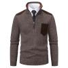 Ymosrh Mens Quarter Zip Pullover Knitted Dress Sweaters Slim Fit Mock Neck Long Sleeve Casual Polo Sweater Business Casual Men Sheer Sweater Winter Clothes (M, Coffee) view 4