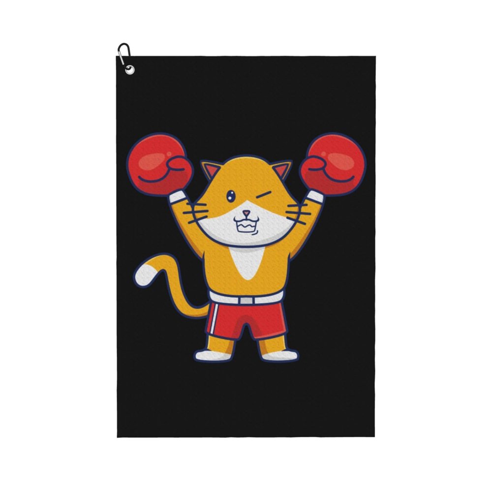 ASEDFGT Cute Boxing Cat Golf Towel 16 x 24 Inch Golf Towels for Golf Bags Polyester Golf Towel with Carabiner Clip Men and Women Golf Accessories