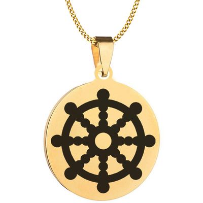 KOVEVE Engraved Dharma Wheel Symbol Stainless Steel Pendant Necklace Chain