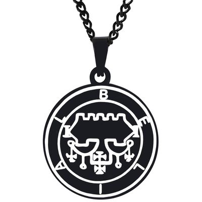 KOVEVE Engraved Demon Sixty-eighth Spirit Belial Goetic Seal Lesser Key of King Solomon Stainless Steel Pendant Necklace Chain