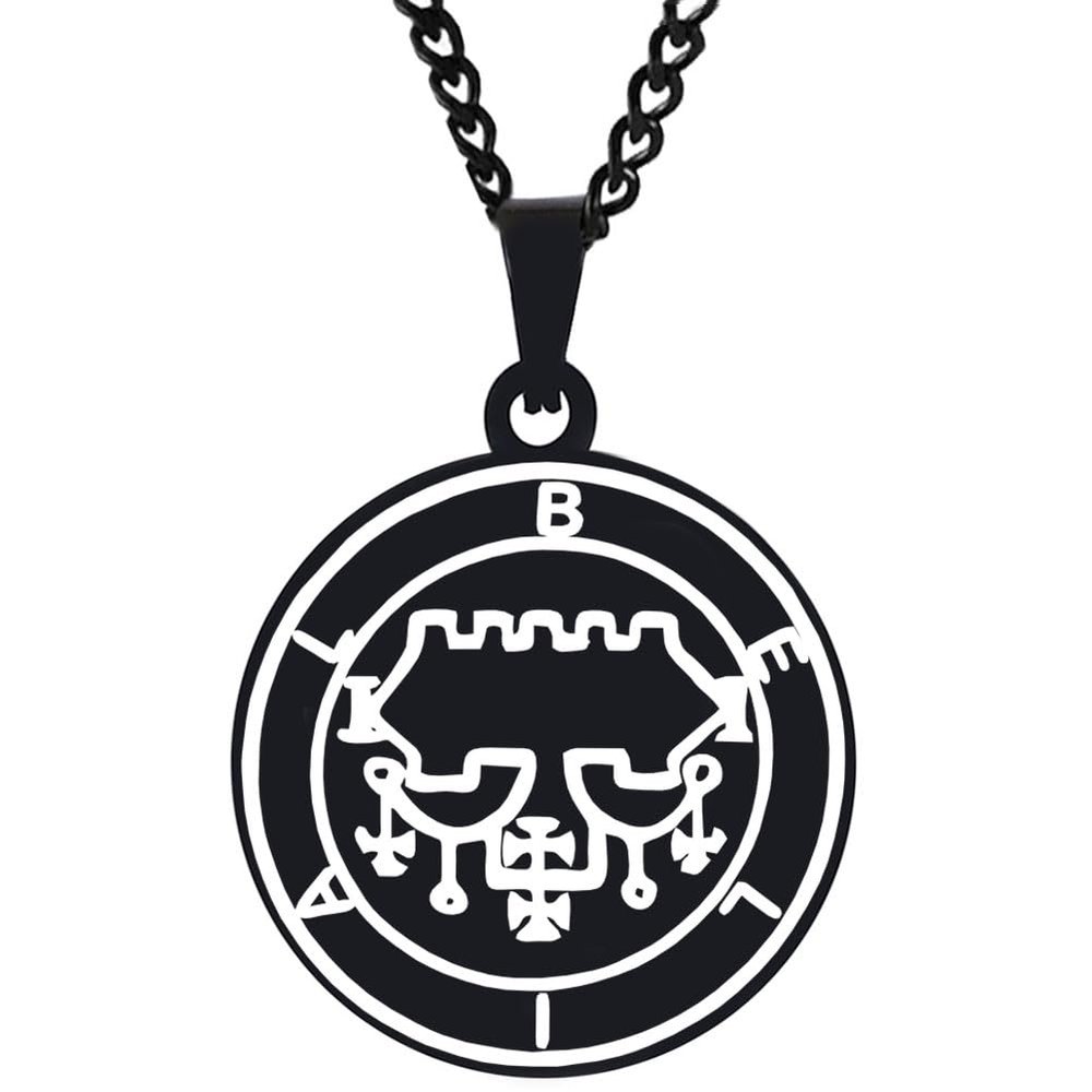KOVEVE Engraved Demon Sixty-eighth Spirit Belial Goetic Seal Lesser Key of King Solomon Stainless Steel Pendant Necklace Chain