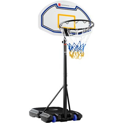 Best Choice Products Kids Height-Adjustable Basketball Hoop, Portable Backboard Set w/ 2 Wheels, Fillable Base, 70.5in to 82.3in Tall - Blue/Yellow