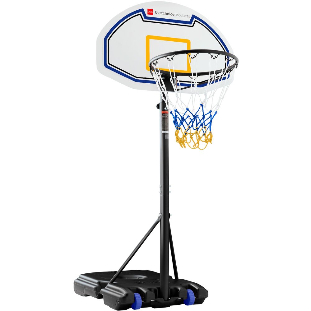 Best Choice Products Kids Height-Adjustable Basketball Hoop, Portable Backboard Set w/ 2 Wheels, Fillable Base, 70.5in to 82.3in Tall - Blue/Yellow