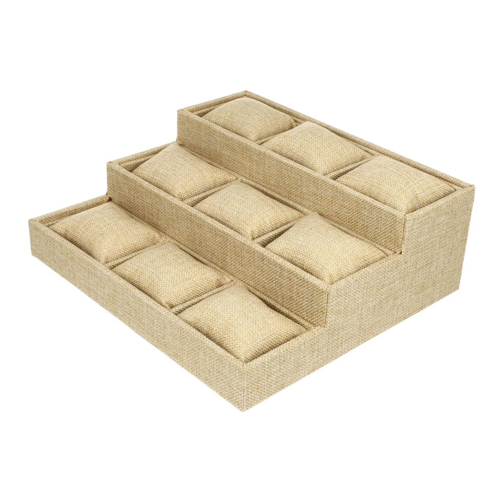 Yardenfun 1set Multi Grids Handcrafted Watch Tray Organizer Soft Burlap Material Cell Storage for Jewelry Rings and Watches Display for Home and