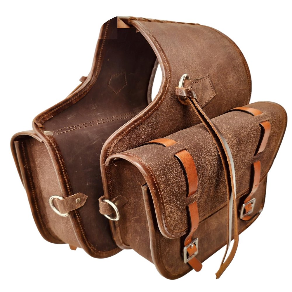 WEMBILS Western Leather Roughout Saddle Bag Horse Riding Pleasure Trail Ride Suitable for Horse and Barrel Racing Adjustable Strap- Dark Brown (Size - 11X11X3.75 Inches)