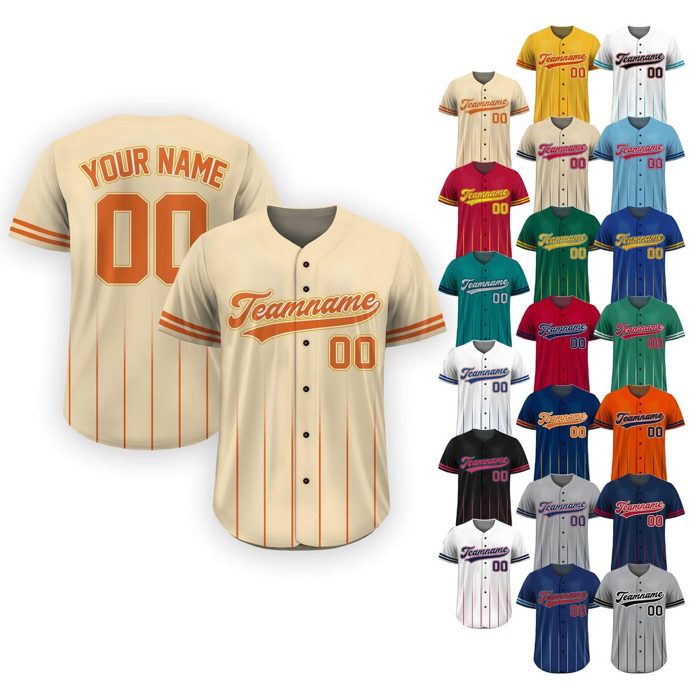 Custom Pinstripe Jerseys Baseball for Woman Men Kid Youth, Personalied Button Down Sport Baseball Jersey with Team Name Logo with Sand Orange Jersey for Team Player