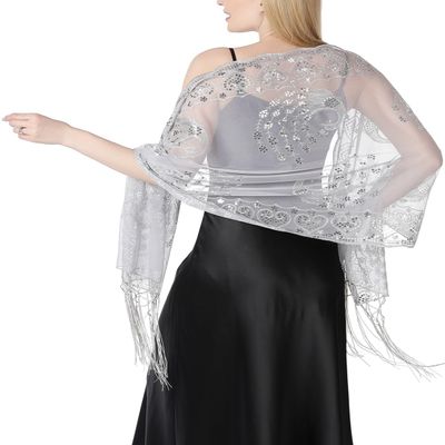 AUZURE Women's 1920s Sequin Peacock Shawls Wraps Bridal Flapper Evening Scarf for Dresses Formal Party Wedding Harlem Night