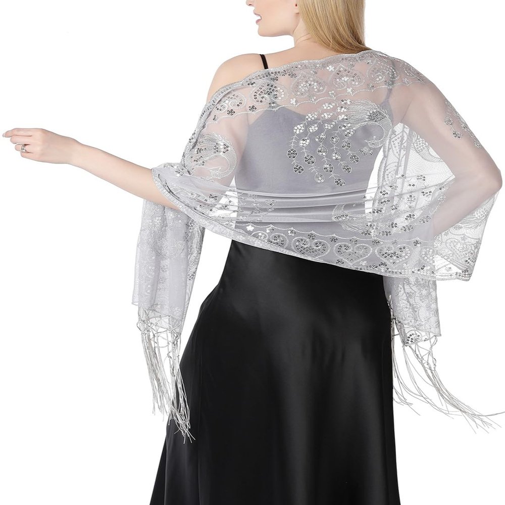 AUZURE Women's 1920s Sequin Peacock Shawls Wraps Bridal Flapper Evening Scarf for Dresses Formal Party Wedding Harlem Night