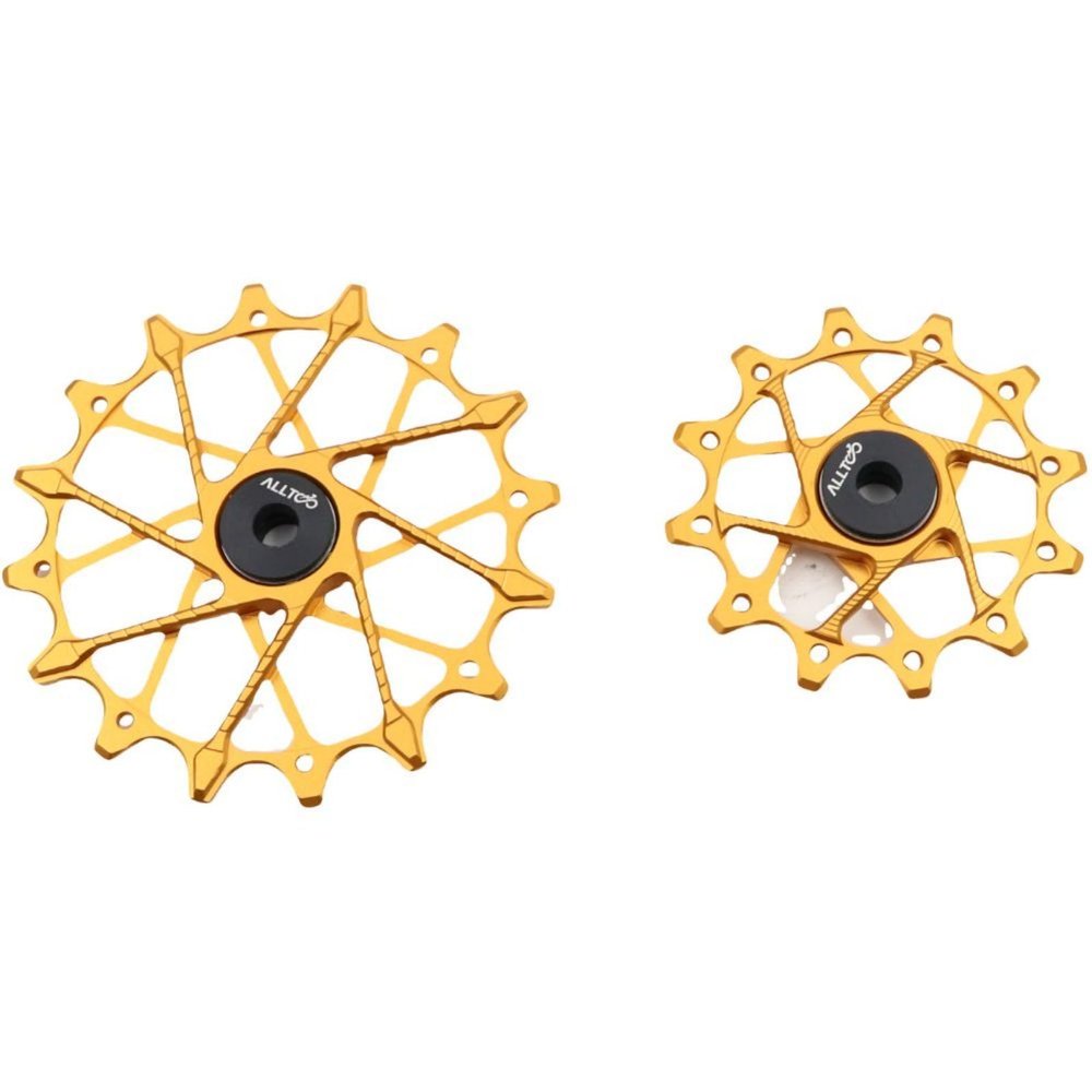 12T+16T Rear Puller Guide Wheel Puller Ceramic Bearing: Suitable for SRAM Garbaruk SRAM 11/12 Speed Bicycle Rear Puller Guide Wheel (Golden Pulleys)