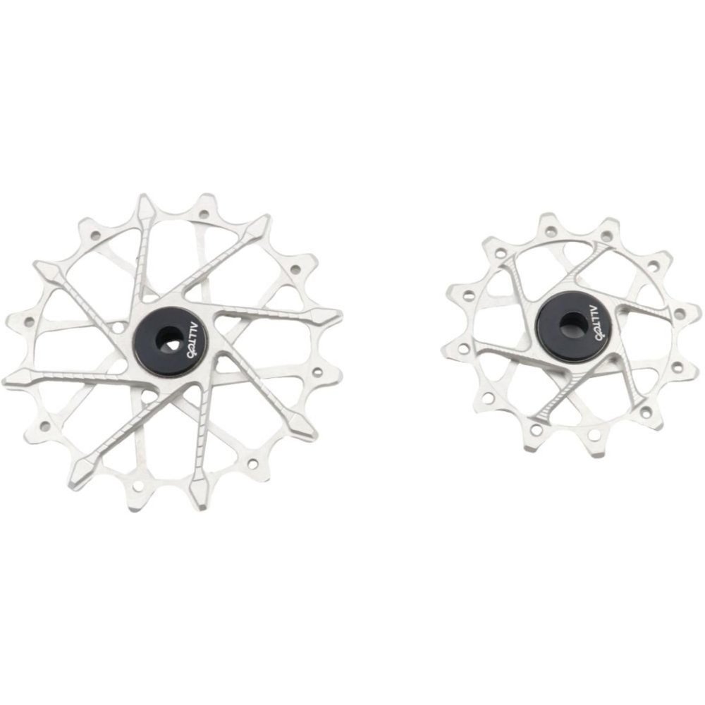 12T+16T Rear Puller Guide Wheel Puller Ceramic Bearing: Suitable for SRAM Garbaruk SRAM 11/12 Speed Bicycle Rear Puller Guide Wheel (Silvery Pulleys)