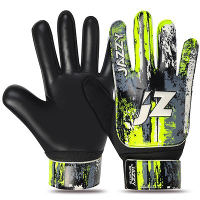Jazzy Sports Soccer Goalie Gloves for Kids, Youth Goalkeeper Gloves Anti Slip 4mm Latex Palm with Strong Grip Double Wrist Protection (Black 1, Size 5 Suitable for 9-12 Years)
