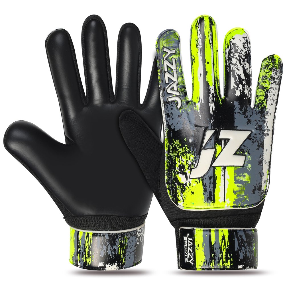 Jazzy Sports Soccer Goalie Gloves for Kids, Youth Goalkeeper Gloves Anti Slip 4mm Latex Palm with Strong Grip Double Wrist Protection (Black 1, Size 5 Suitable for 9-12 Years)