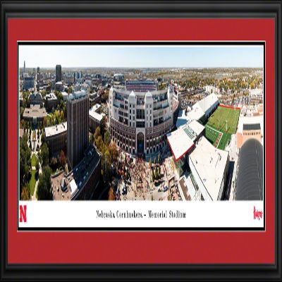 Nebraska Football, Memorial Stadium - Double Mat, Deluxe Framed Picture by Blakeway Panoramas (44"W x 18"H)