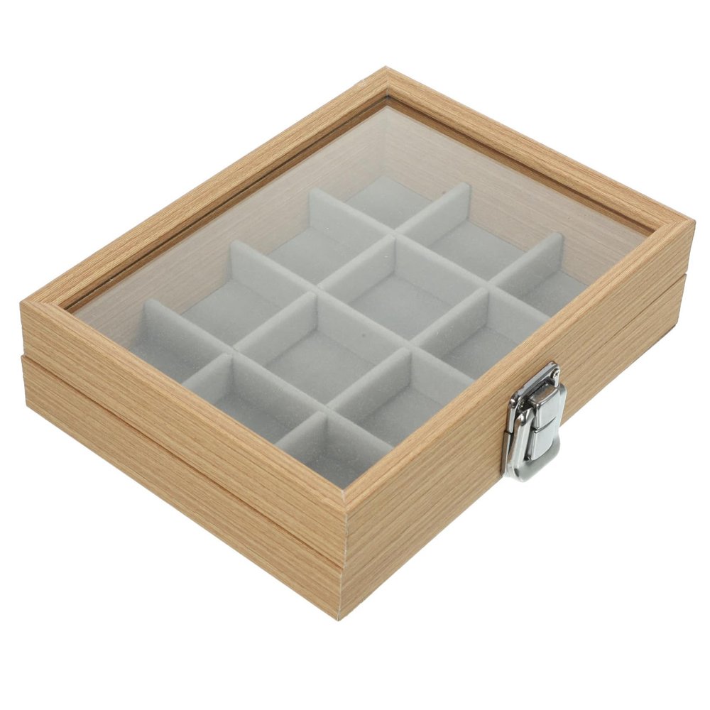 ABOOFAN Earring Necklace Bracelet Jewelry Box Tray Holder Glass Cover Wooden Jewelry Organizer for Girls Compartment Storage Box
