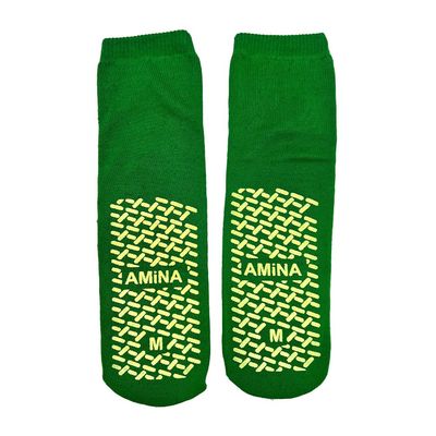 AMiNA Non Slip Grip Socks for Adults 3 Pairs, Green Medium  Hospital Socks with Grips for Men & Women, Soft, Breathable, Anti-Skid Safety for Recovery, Elderly, Nursing Homes & Daily Comfort