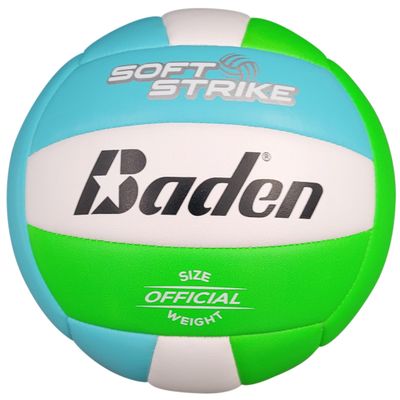 Baden | Soft Strike | Cushioned Synthetic Leather Recreational Volleyball | Indoor/Outdoor for Beginners & Youth | Official Size | Blue/Green/White