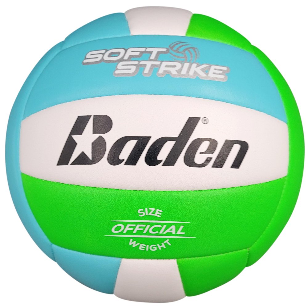 Baden | Soft Strike | Cushioned Synthetic Leather Recreational Volleyball | Indoor/Outdoor for Beginners & Youth | Official Size | Blue/Green/White