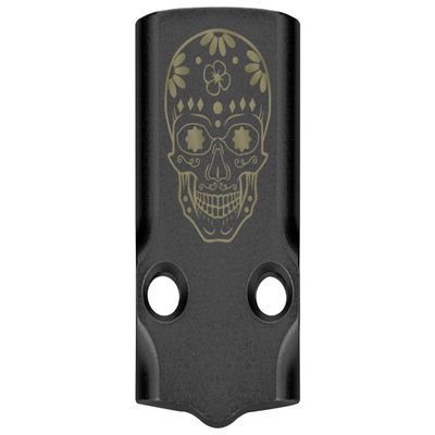 NDZ Performance MOS Optic Cover Plate for Glock 43X & Glock 48, Anodized Aluminum with FDE Color Filled Engraving, Made in USA - Sugar Skull